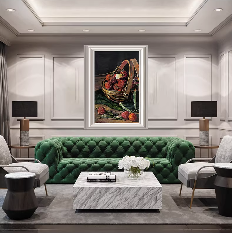 Original Oil Painting "Good Luck & Lychee" by Hong Mingri, First-Class Artist | Still Life Wall Art for Dining Room G2470