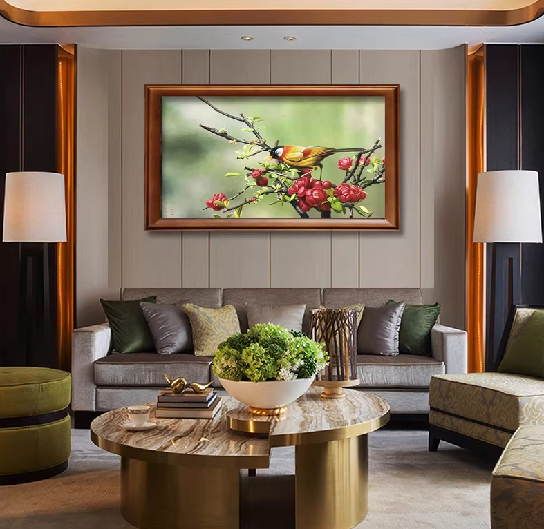 Original Oil Painting "Spring · Bird" by First-Class Artist Zhao Yizhen | Hand-Painted Animal Wall Art for Entryway 12862
