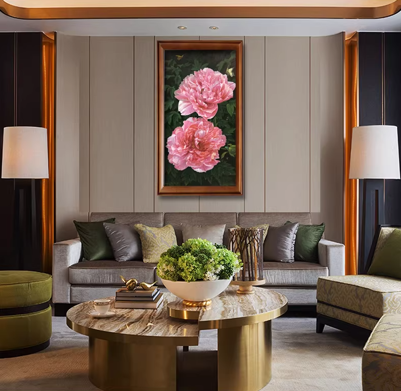 Original Oil Painting "Blooming Prosperity" by Meritorious Artist Park Hyun-cheol | Hand-Painted Peony Wall Art for Entryway 12871