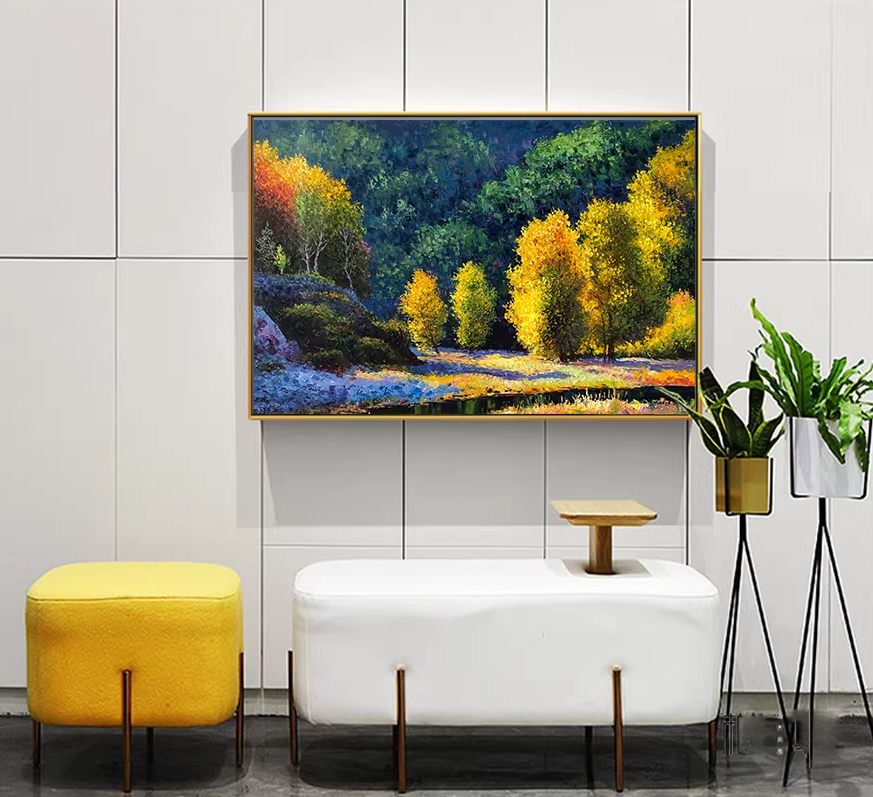Original Oil Painting "Colorful Autumn Forest" by First-Class Artist Kim Cheol-jun | Hand-Painted Autumn Landscape Wall Art 12986