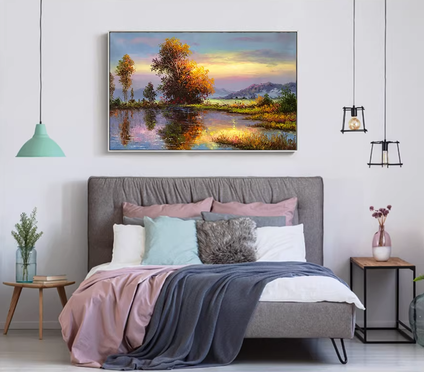 Original Oil Painting "Water and Sky Merge in One Hue" by First-Class Artist Kim Cheol-jun | Hand-Painted Sunset Landscape Wall Art 12988