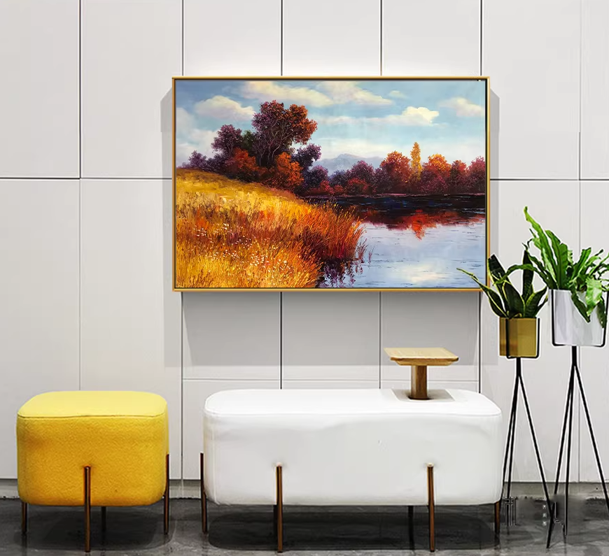 Original Oil Painting "Golden Abundance" by First-Class Painter Kim Cheol-jun – Collectible Hand-Painted Autumn Landscape Art 13661