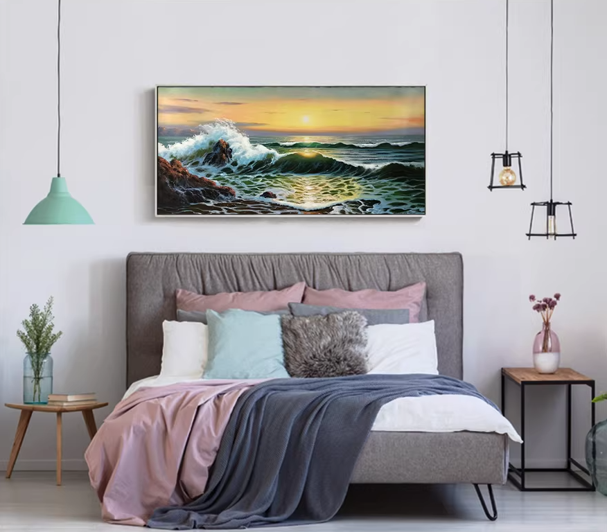 Original Oversized Oil Painting "Waves & Sunset Glow" by Honored Artist Kim Hyun – Collectible Hand-Painted Seascape Art G2502