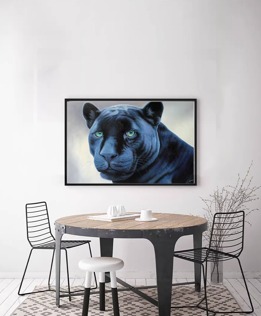 Original Oil Painting "Black Panther" by First-Class Painter Sung Jin – Collectible Hand-Painted Wildlife Art G2537
