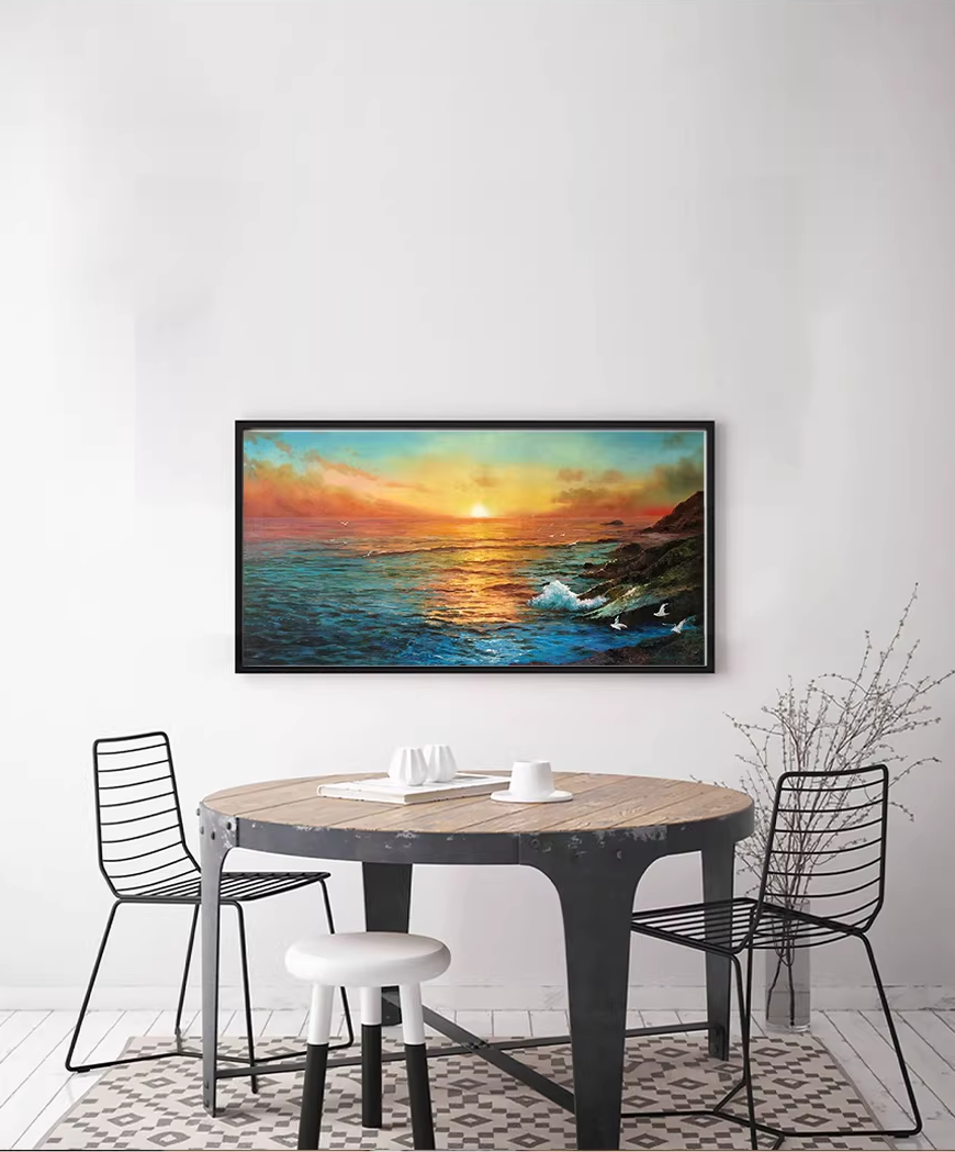 Original Oil Painting "Sunrise by the Sea" by Honored Artist Kim Hyun – Collectible Hand-Painted Seascape Art G2498