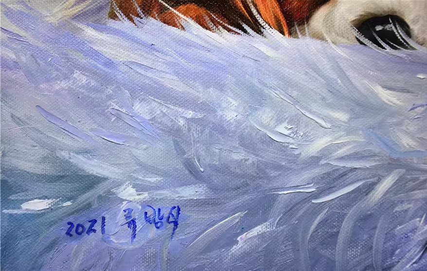 Original Oil Painting "Cute Puppies" by First-Class Painter Liu Fangzhi – Collectible Hand-Painted Pet Art 7240