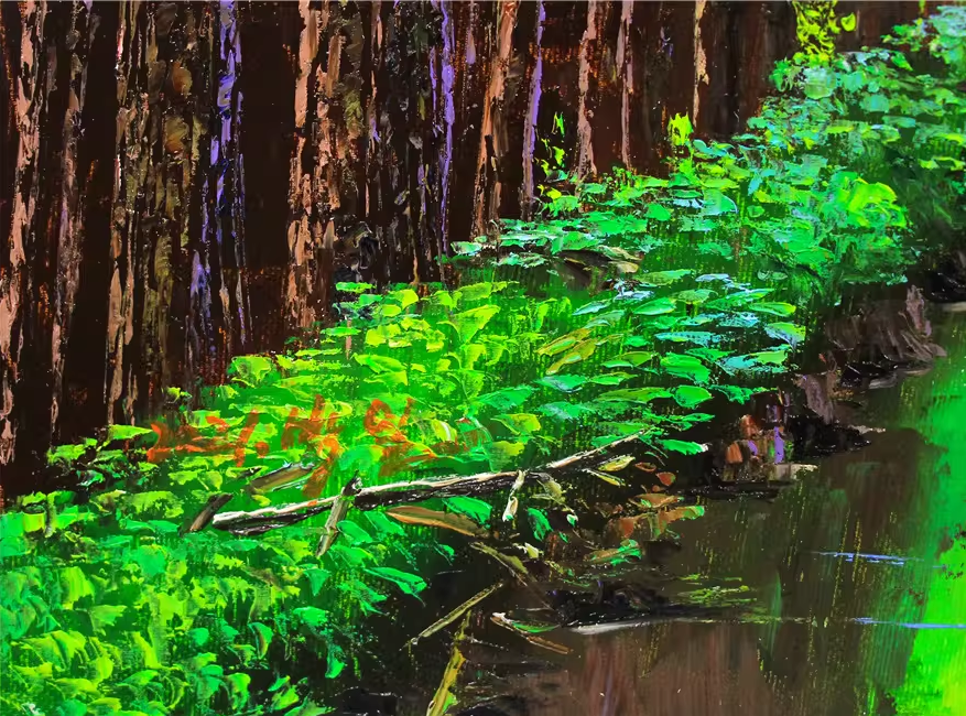 Original Oil Painting "Lush Foliage" by First-Class Painter Park Il – Collectible Hand-Painted Forest Landscape Art 7612