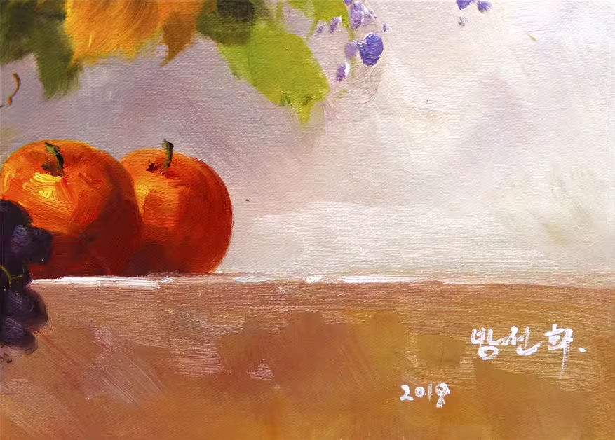 Original Oil Painting "Vase with Sunflowers" by DPRK First-Class Painter Fang Sunhee – Collectible Hand-Painted Still Life Art 1851