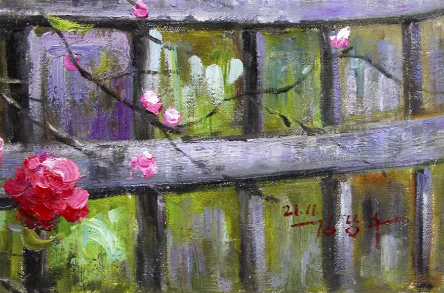 Original Oil Painting "Garden Flowers" by DPRK First-Class Painter Kim Nam Soo – Collectible Hand-Painted Floral Art G1801