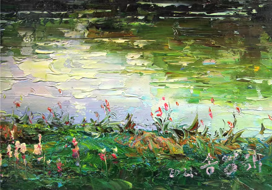 Original Oil Painting "Vibrant Spring" by DPRK First-Class Painter Song Young Hae – Collectible Hand-Painted Spring Landscape Art 1751