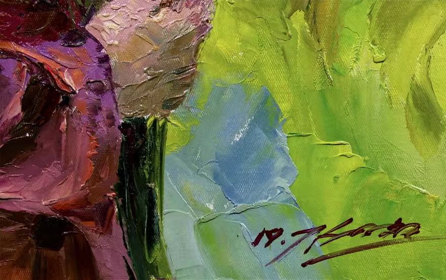 Original Hand‑Painted Portrait – Beauty with Lotus Oil Painting by Kim Young Chul br1192