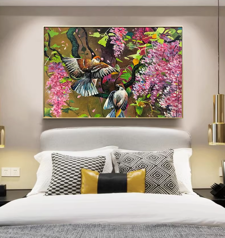 Original Oil Painting "Birds" by First-Class Painter Hong Myung Il – Collectible Hand-Painted Impressionist Wildlife Art, One-of-a-Kind G2482