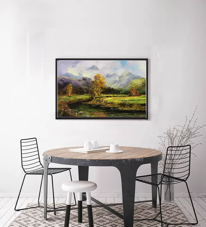 Original Oil Painting "Clear Mountains and Beautiful Waters" by Meritorious Painter Kim Young Chul – Collectible Hand-Painted Impressionist Landscape Art 14672