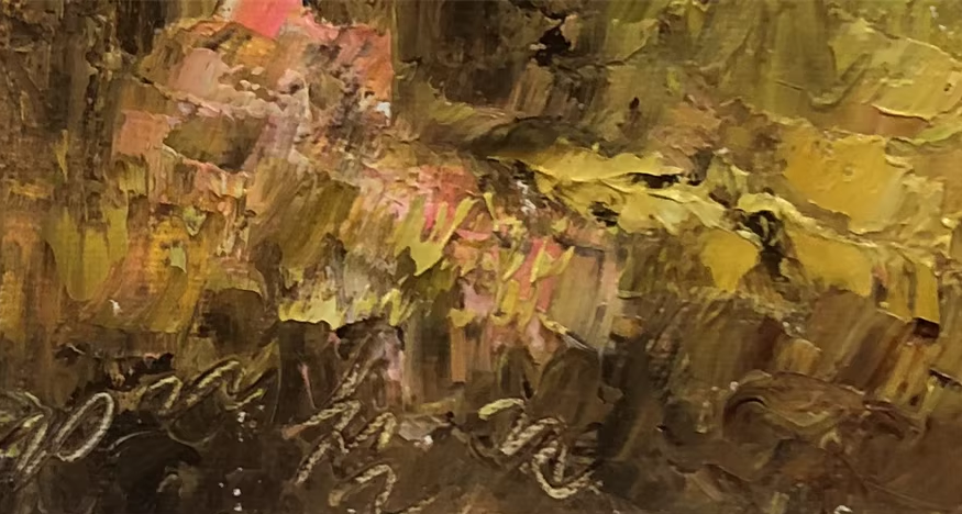Original Oil Painting "Golden Leaves & Silver Mountains" by First-Class Painter Kim Chol Jun – Collectible Hand-Painted Impressionist Landscape Art 12138