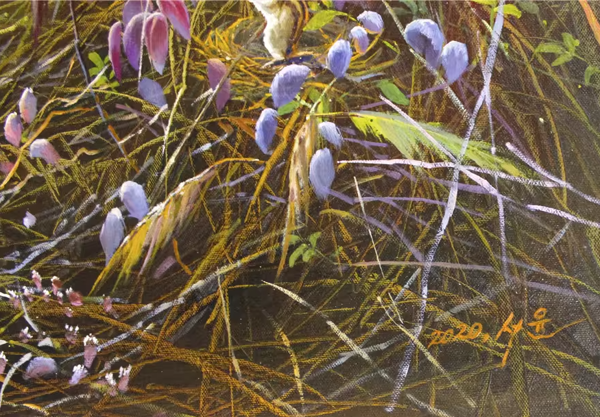 Autumn Grass Thicket Oil Painting by Seo Yoon | Original Realist Wildlife Landscape Art 7754