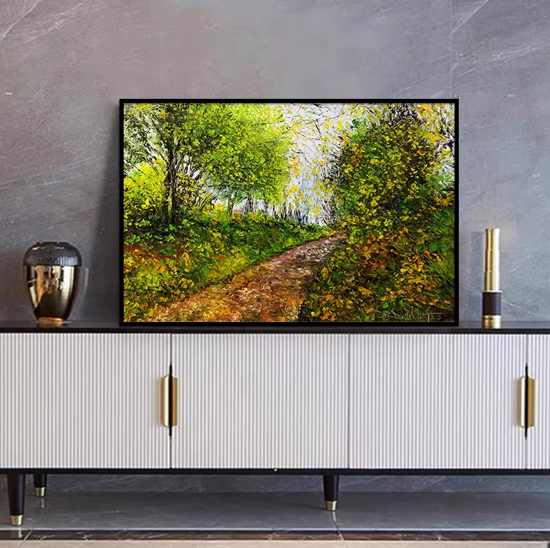 Original Oil Painting "The Path" by First-Class Painter Kim Jong Su – Collectible Hand-Painted Impressionist Forest Trail Landscape Art 9532