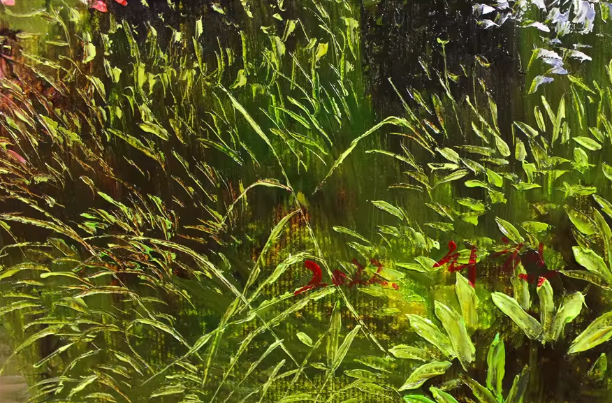 Autumn Waterfall Oil Painting by Ri Hyon | Original Impressionist Forest Landscape Art 8063