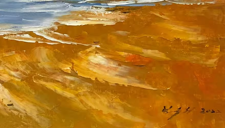 Coastal Town Oil Painting by Lim Seung Hee | Original Seaside Landscape Art 9116