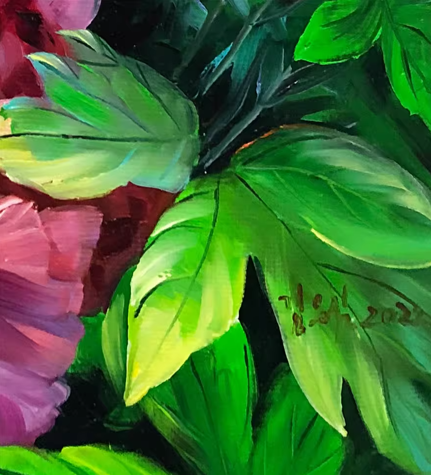 Peony Oil Painting by Kim Eun Sim | Original Impressionist Floral Art 9149