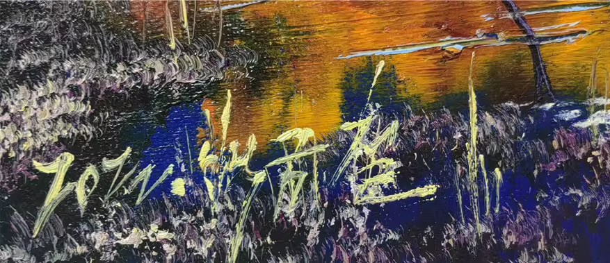 Original Oil Painting – Autumn Lake with Egrets | Hand‑Painted Realist Landscape Art by Pak Kim Chol 8592