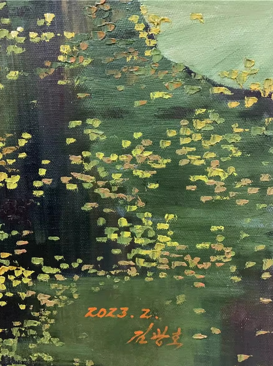 Original Oil Painting "Lotus Pond with Kingfisher" by First-Class Painter – Collectible Hand-Painted Floral & Wildlife Art 17673