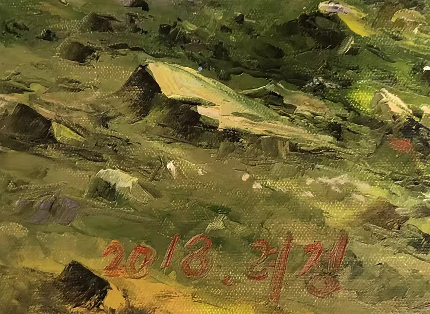 Original Oil Painting "Heaven Lake (Tianchi) at Dawn" by First-Class Painter Lyu Zheng – Collectible Hand-Painted Impressionist Mountain Landscape Art 5797
