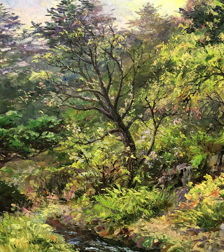 "Whispers of the Deep Forest" – Original Forest and Stream Oil Painting by Master Li Changfan 15558