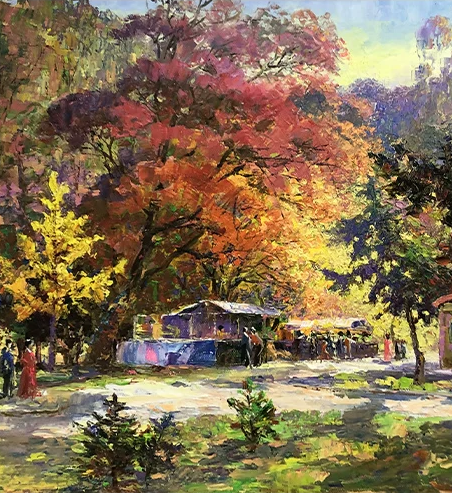 "Autumn Symphony in the Park" – Original Impressionist Landscape Oil Painting by Master Li Changfan 15560