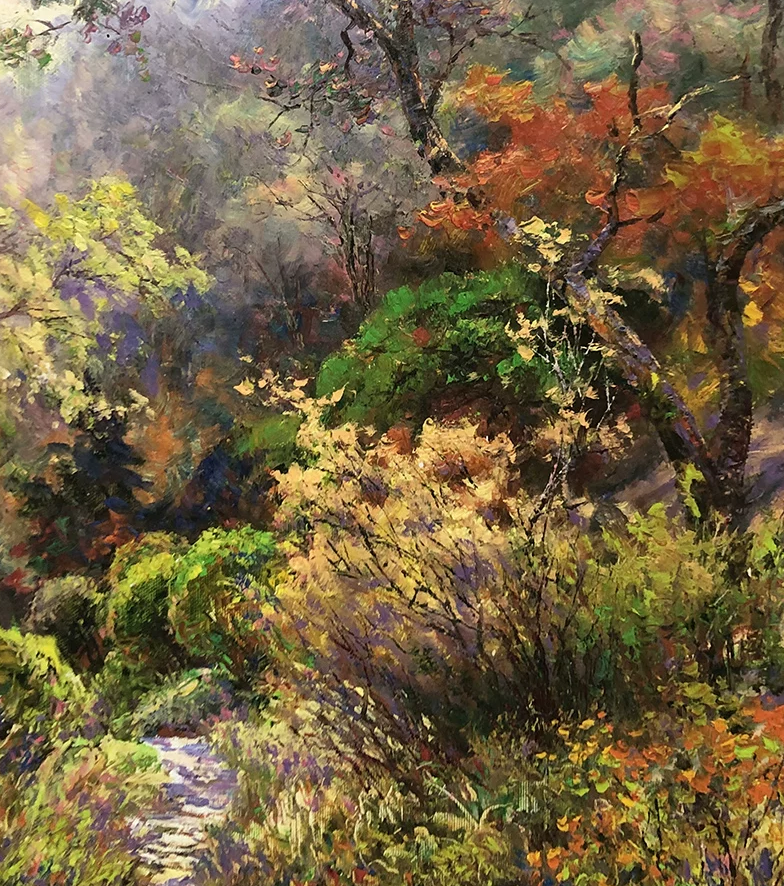 "The Autumnal Trail" – Original Impressionist Forest Landscape Oil Painting by Master Li Changfan 15569
