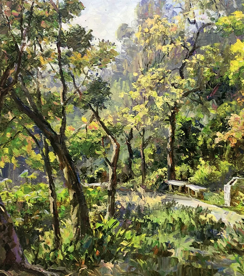 "Sun-Drenched Pathway" – Original Impressionist Realistic Oil Painting by Master Li Changfan 15579