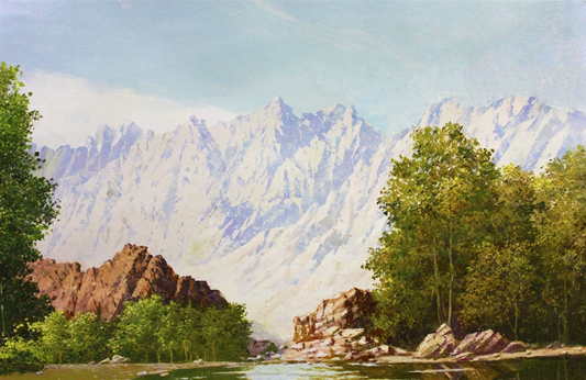 "Beneath the Snowy Peak" – Original Realistic Landscape Oil Painting by Master Choe Kyong Jin X479