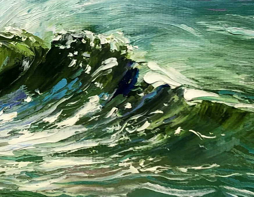 Original Oil Painting "Rippling Azure Waves" by Kim Eun Sim (Grade 1 Artist) | 53x38cm Modern Impasto Seascape & City Skyline 9747