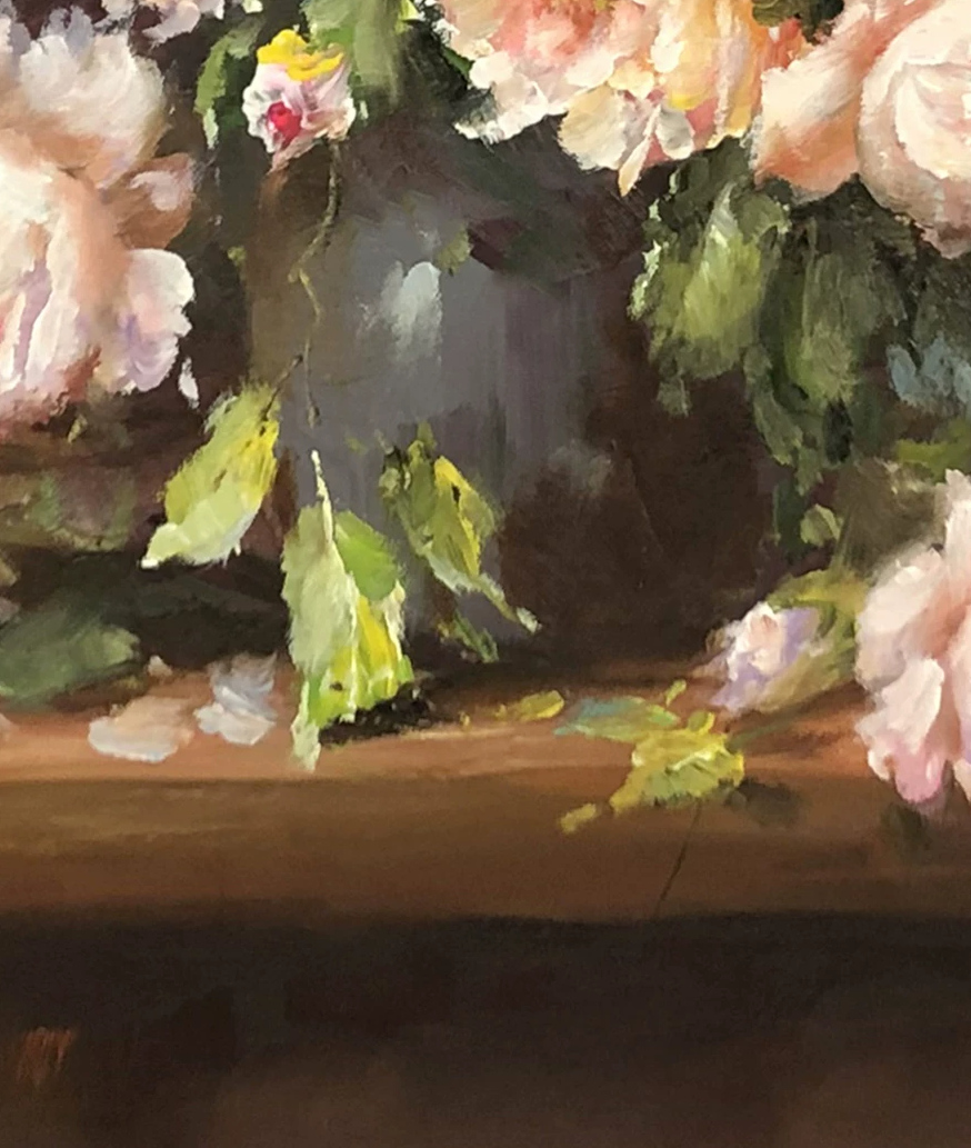"Peonies in Full Bloom" - Original Classical Chiaroscuro Still Life Oil Painting by First-Class Artist Gao Jinxiu | 91x62cm Hand-Painted Textured Impasto Fine Art Canvas BR1470