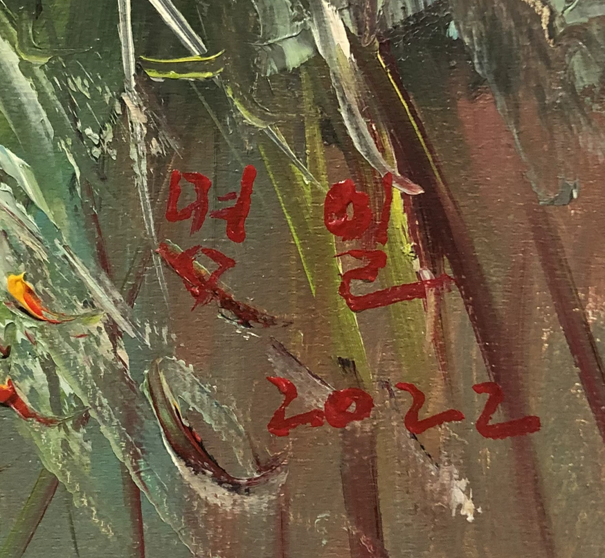 "The Village Path" - Original Impressionist Rural Landscape Oil Painting by First-Class Artist Ming Ri (2022) | Hand-Painted Textured Impasto Fine Art Canvas G2195