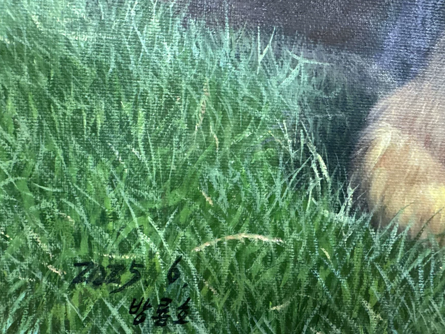 "The Sanctuary of Pure Devotion" - Museum-Grade Original Hyperrealistic Golden Retriever Family Landscape Oil Painting by First-Class Artist Fang Longhao | 73x47cm Hand-Painted Masterpiece on Pre-Stretched Canvas 18731