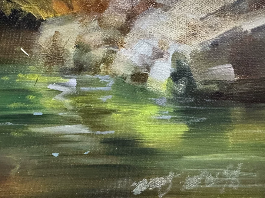 "The Radiant Arch Bridge & Stream" - Museum-Grade Original Impressionistic Autumn Landscape Oil Painting by First-Class Artist Park Hyun-chul | 90x57cm Hand-Painted Masterpiece 18956