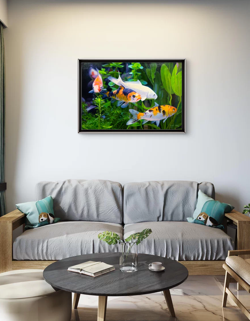Koi Fish Oil Painting by Cai Ri – Hand-Painted Pond Artwork 17946