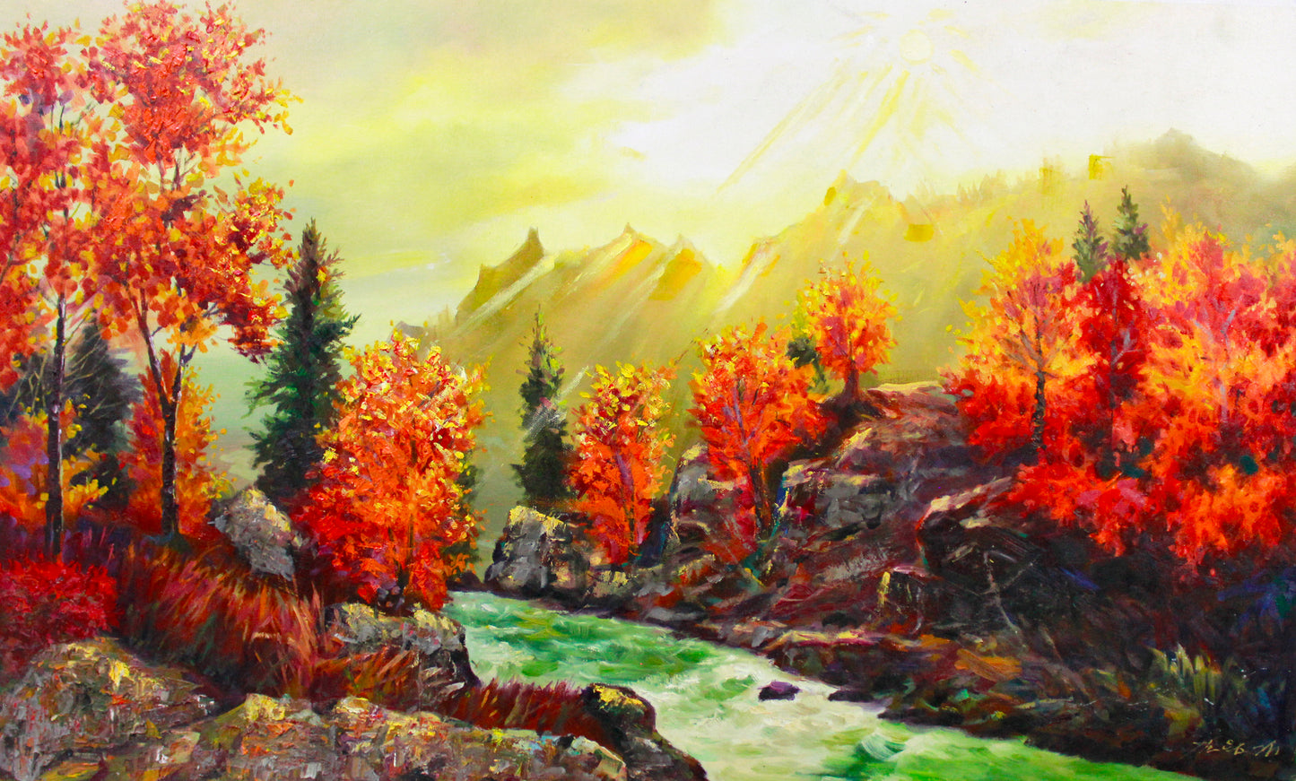 "The Crimson Forest" – Original Impressionist Realism Oil Painting by Master Kim Yong Guk X462