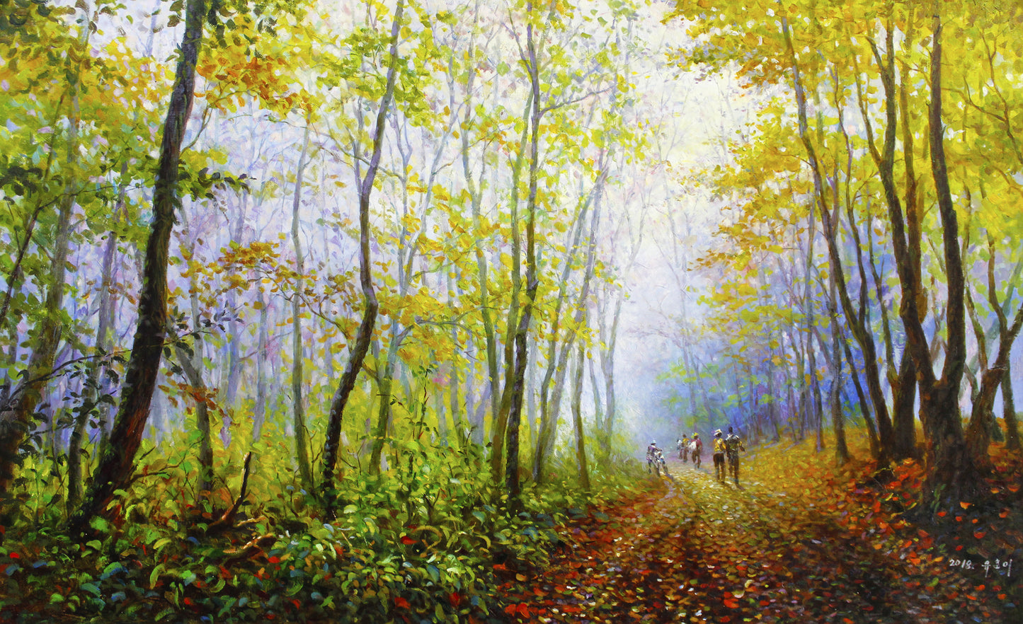Original Oil Painting "Autumn Path in the Forest" by First-Class Painter Liu Chun Mi – Collectible Hand-Painted Impressionist Landscape Art 099