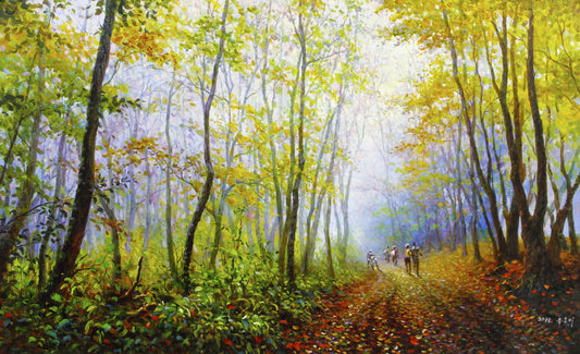 Original Oil Painting "Autumn Path in the Forest" by First-Class Painter Liu Chun Mi – Collectible Hand-Painted Impressionist Landscape Art 099