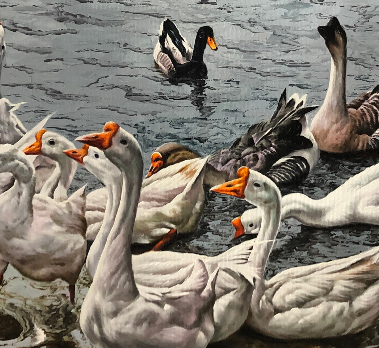 Original Oil Painting "Goose Lake" by First-Class Painter Chi Zhelin – Collectible Hand-Painted Artwork 12921