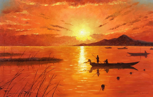 "Smooth Sailing" – Original Majestic Sunrise & Sailboat Oil Painting by Master Artist Choe Myong Song 10092