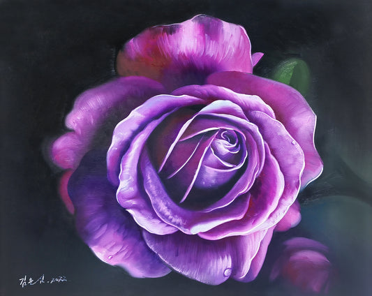 Original Oil Painting "Purple Rose" by First-Class Painter Kim Eun Sim – Collectible Hand-Painted Hyper-Realist Floral Art 10132