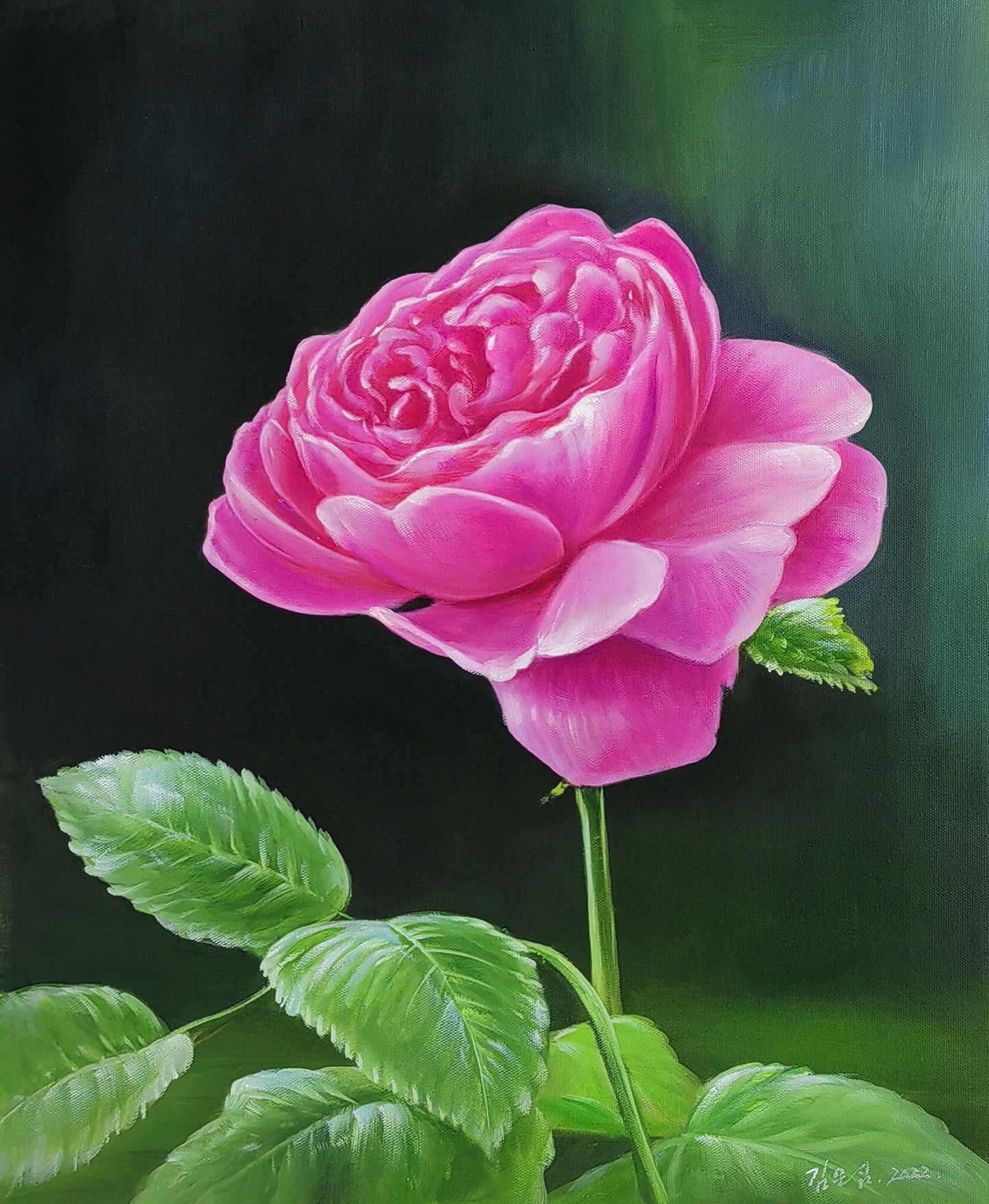 Original Oil Painting "Flower" by First-Class Painter Kim Eun Sim – Collectible Hand-Painted Hyper-Realist Pink Rose Art 10133