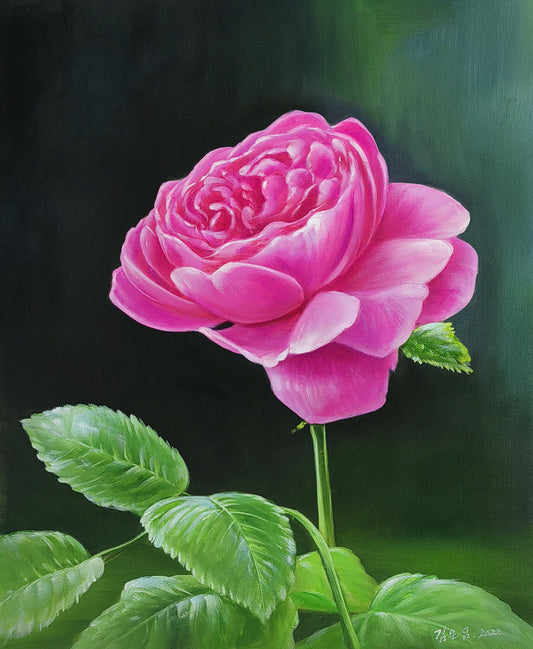 Original Oil Painting "Flower" by First-Class Painter Kim Eun Sim – Collectible Hand-Painted Hyper-Realist Pink Rose Art 10133