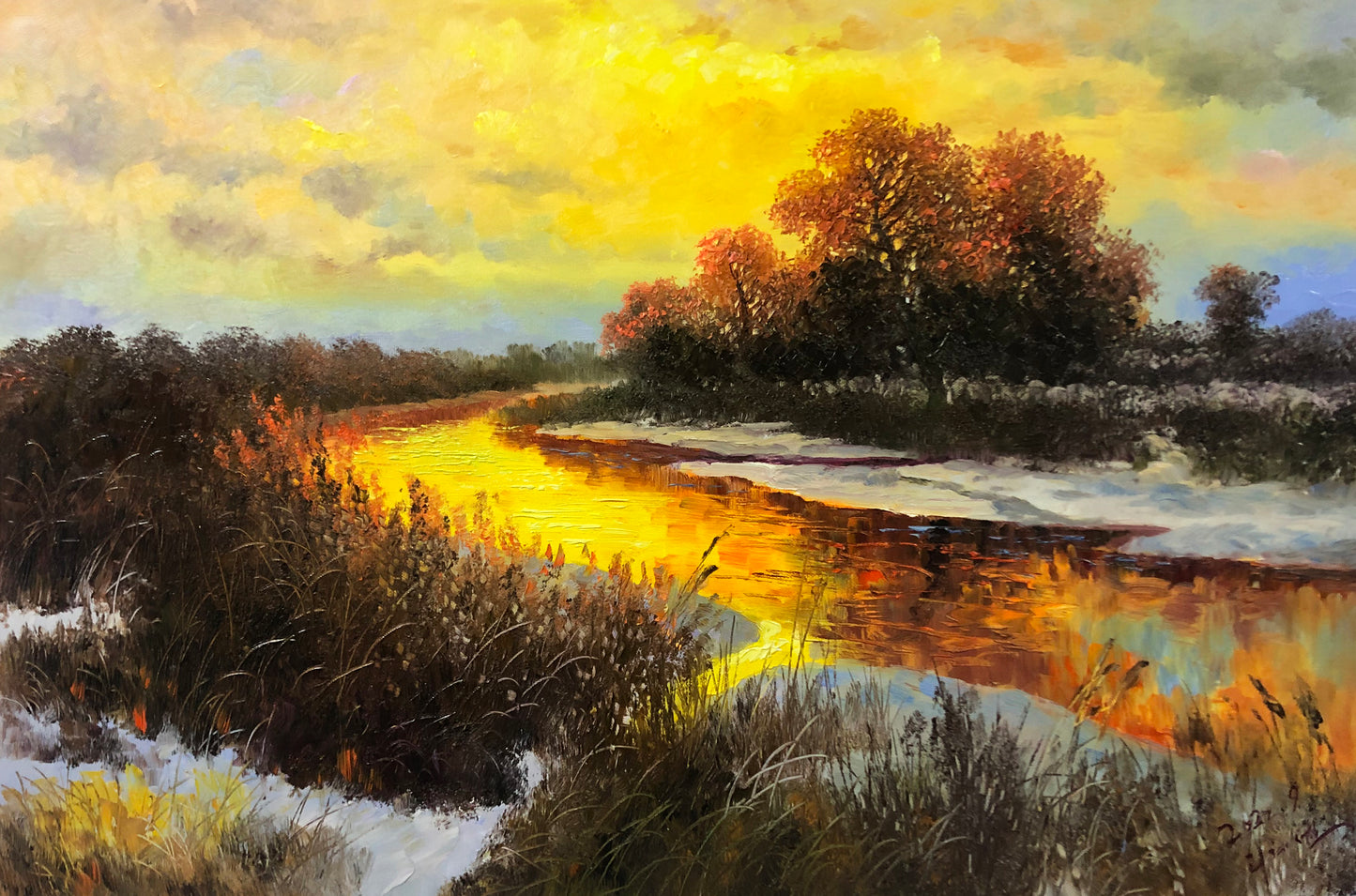 Original Landscape Oil Painting "Beautiful Stream Scenery" by Merited Artist Li Jixie | 90x60cm Hand-Painted Realist Masterpiece Canvas 10198
