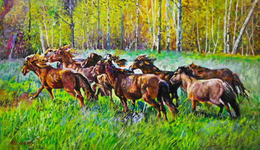 Galloping Horses Oil Painting by Lee Sung Chul | Original Impressionist Equine Art 1022