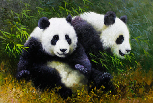 Original Oil Painting – Giant Pandas | Hand-Painted Hyper-Realist Wildlife Art by Kim Nam Hyuk 1036