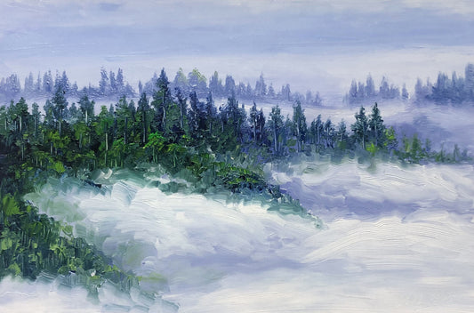 "The Misty Summit" - Original Sea of Clouds Landscape Fine Art Oil Painting by Merited Artist Kim Yeong Cheol | 53x35cm Hand-Painted Premium Canvas Masterpiece 10736