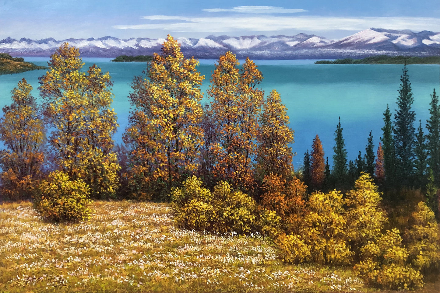 Original Oil Painting – Lake | Hand‑Painted Alpine Lake Landscape Art by Pak Kim Chol 10837